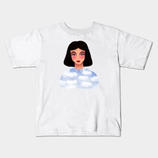 Cute girl with blue eyes wearing the sky, version 2 Kids T-Shirt